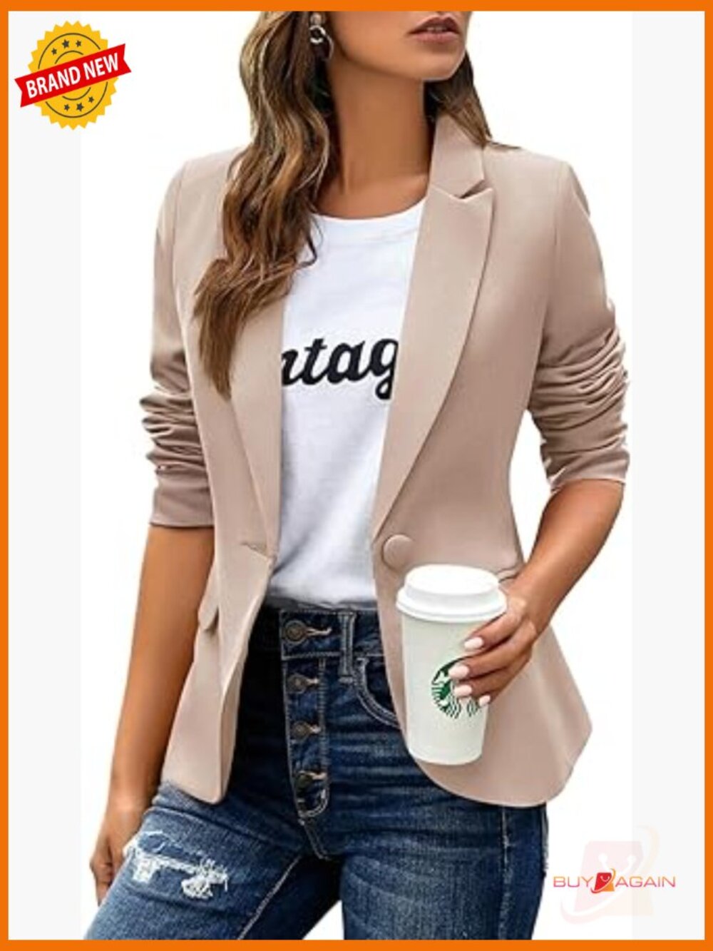 Womens Casual Blazer Long Sleeve Lapel Button Slim Work Office Jacket
